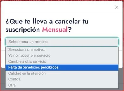 Paso 5 cancelación suscripción - Confirma la cancelación haciendo click en Si